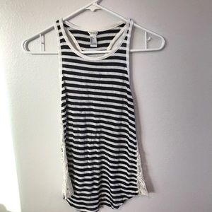 Navy and White Striped Tank with Lace